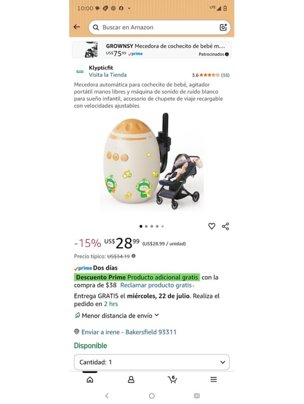 Automatic baby stroller rocker, hands-free portable shaker and white noise soun